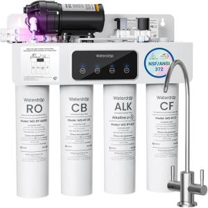 imageWaterdrop WDT3C Reverse Osmosis Water Filter NSFANSI 372 Certified 8Stage Under Sink RO Water Filter 450GPD Tankless Water Filtration System 21 Pure to Drain BPA Free Plugin RequiredAlkaline White