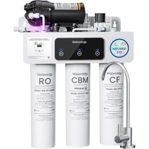 imageWaterdrop WDT3C Reverse Osmosis Water Filter NSFANSI 372 Certified 8Stage Under Sink RO Water Filter 450GPD Tankless Water Filtration System 21 Pure to Drain BPA Free Plugin RequiredMineralized White