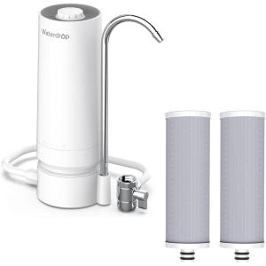 imageWaterdrop Water Filter for Sink Faucet 4000 Gallons Countertop Water Filter System and Filter Life Reminder Reduces Heavy Metals Bad Odor and 99 Chlorine WDCTF05 1 FilterPlastic