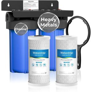 imageWaterdrop Whole House Water Filter System with Carbon Filter and Sediment Filter 5Stage Filtration Highly Reduce Lead Chlorine Odor and Taste 2Stage 5 Micron WDWHF21PG 1quot InletOutletReduce Heavy Metal Filter