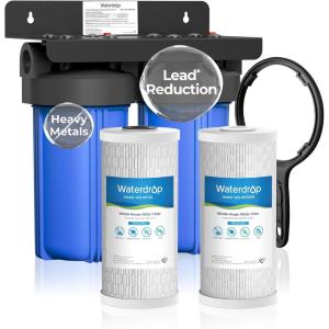 imageWaterdrop Whole House Water Filter System with Carbon Filter and Sediment Filter 5Stage Filtration Highly Reduce Lead Chlorine Odor and Taste 2Stage 5 Micron WDWHF21PG 1quot InletOutletReduce LeadChlorine Filter