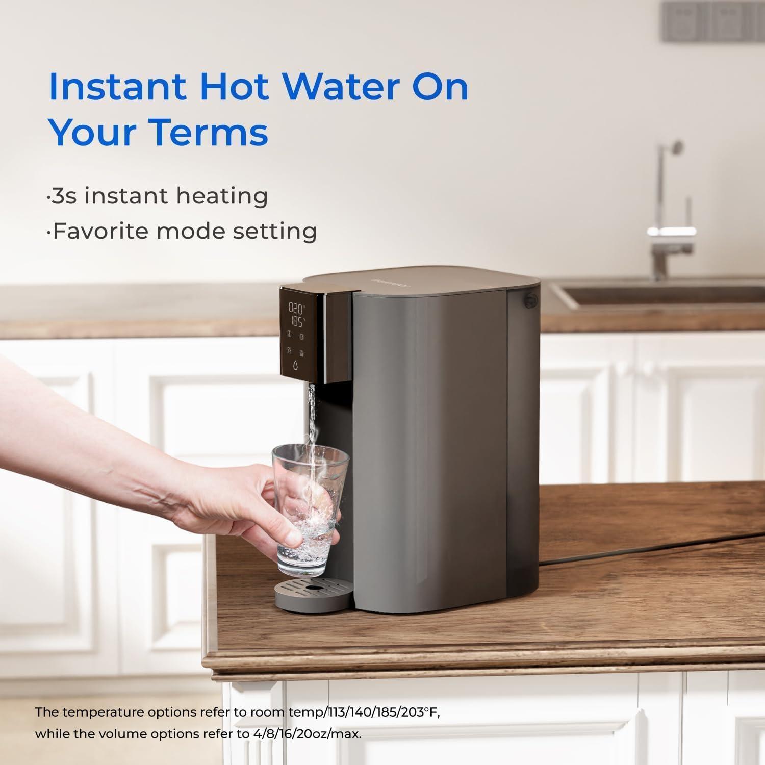 image Instant Hot  Waterdrop C1G Countertop Reverse Osmosis System NSFANSI 58ampamp372 Certified 6 Stage Hot RO Water Filter No Installation Required 31 Pure to Drain Glass Bottle IncludedGray