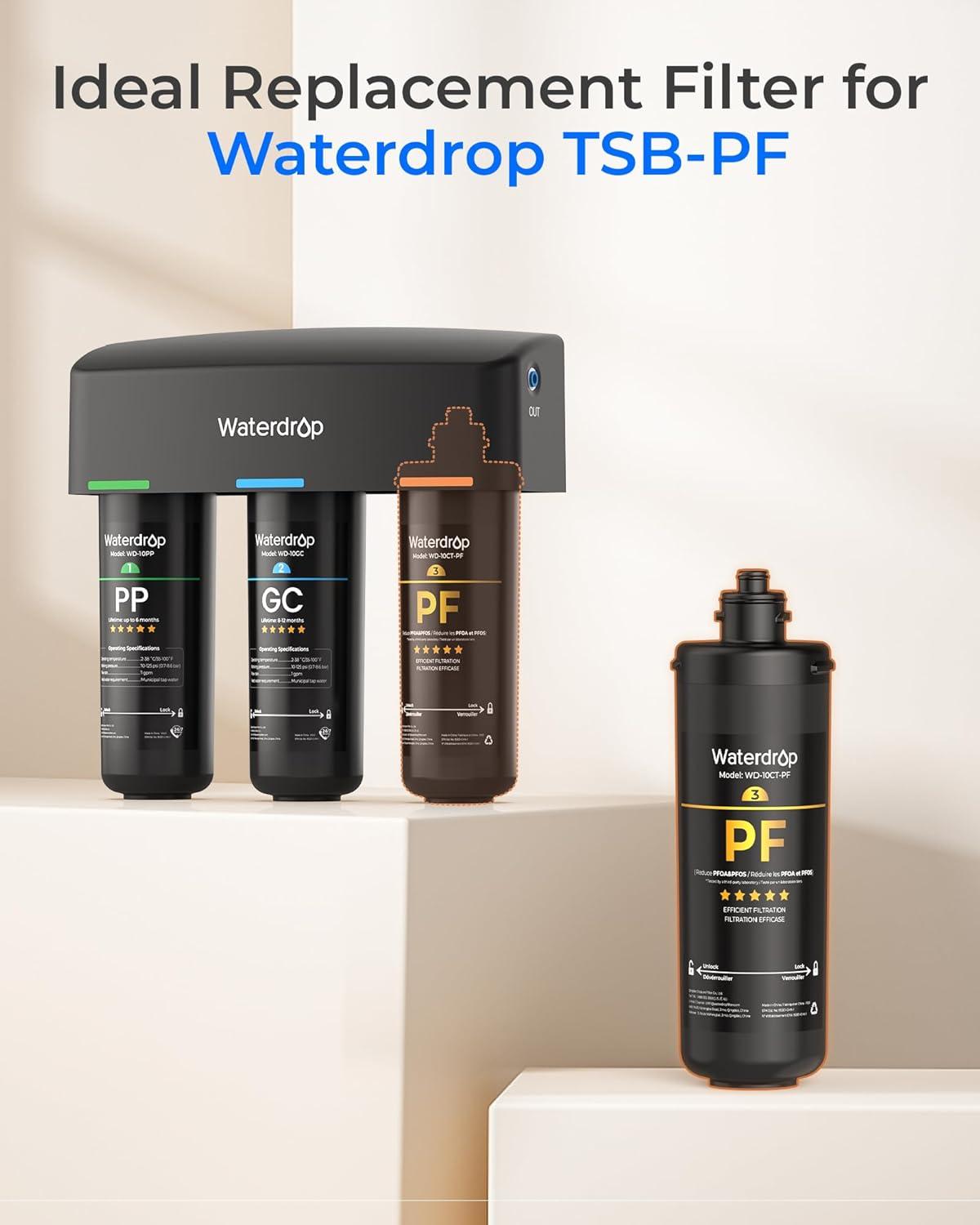 imageWaterdrop 10CTPF Filter Replacement Replacement for Waterdrop TSBPF Under Sink Water Filter Under Sink Water Filtration System 1 Pack