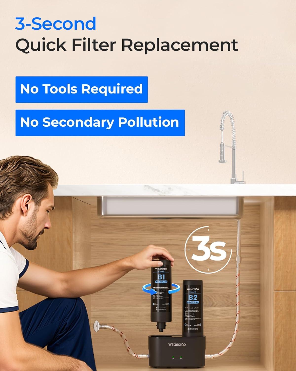 imageWaterdrop FDLB1 Replacement Water Filter Replacement for Waterdrop DLA DLB Under Sink Water Filter Under Sink Water Filtration System
