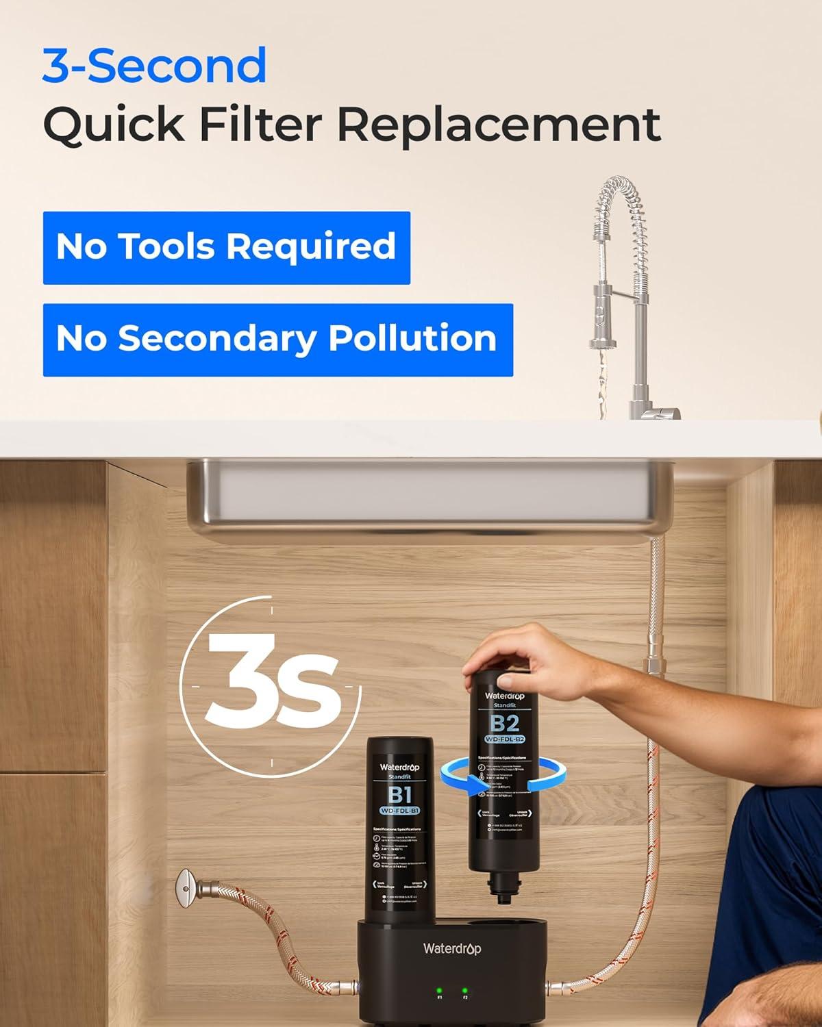 imageWaterdrop FDLB2 Replacement Water Filter Replacement for Waterdrop DLA Under Sink Water Filter Under Sink Water Filtration System