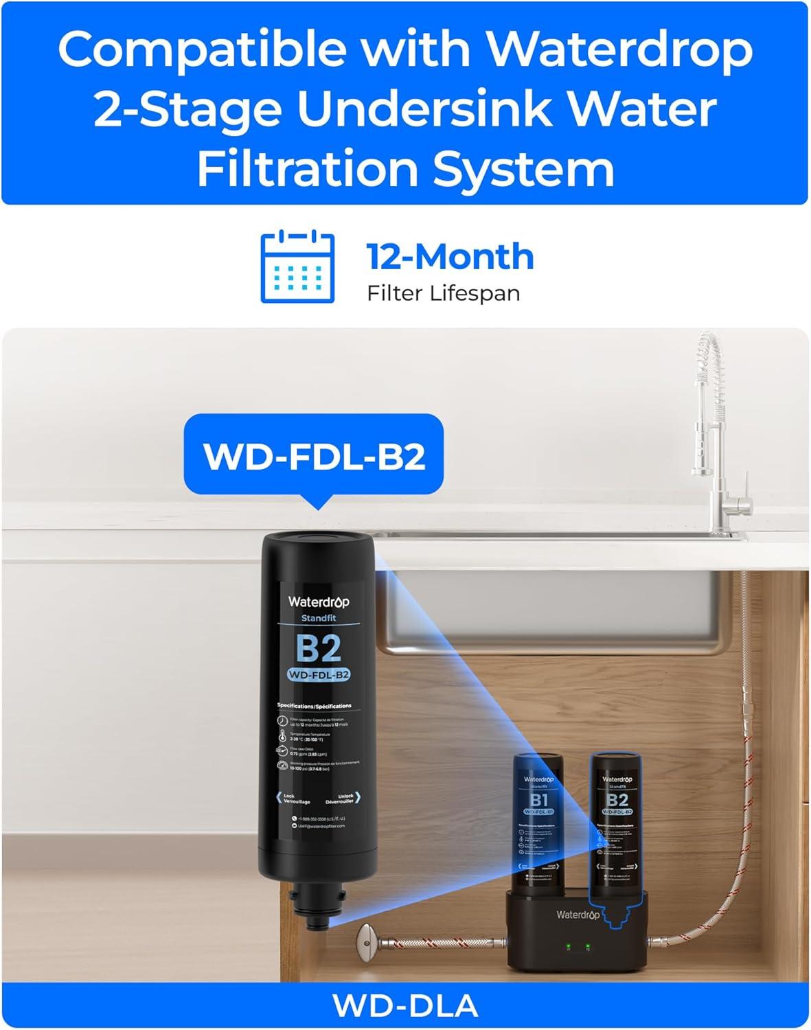 imageWaterdrop FDLB2 Replacement Water Filter Replacement for Waterdrop DLA Under Sink Water Filter Under Sink Water Filtration System