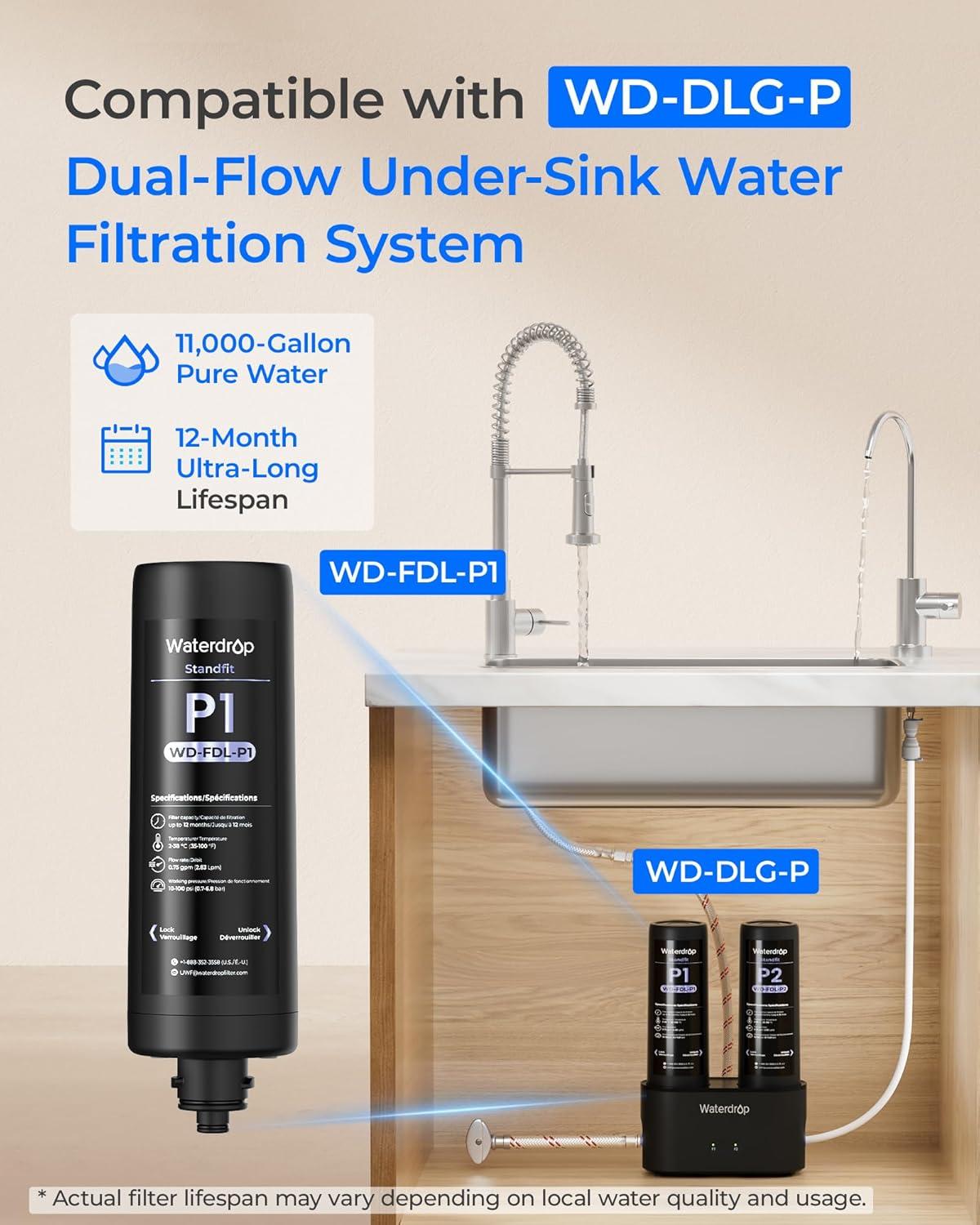 imageWaterdrop FDLP1 Replacement Water Filter Replacement for Waterdrop DLGP Under Sink Water Filter Under Sink Water Filtration System