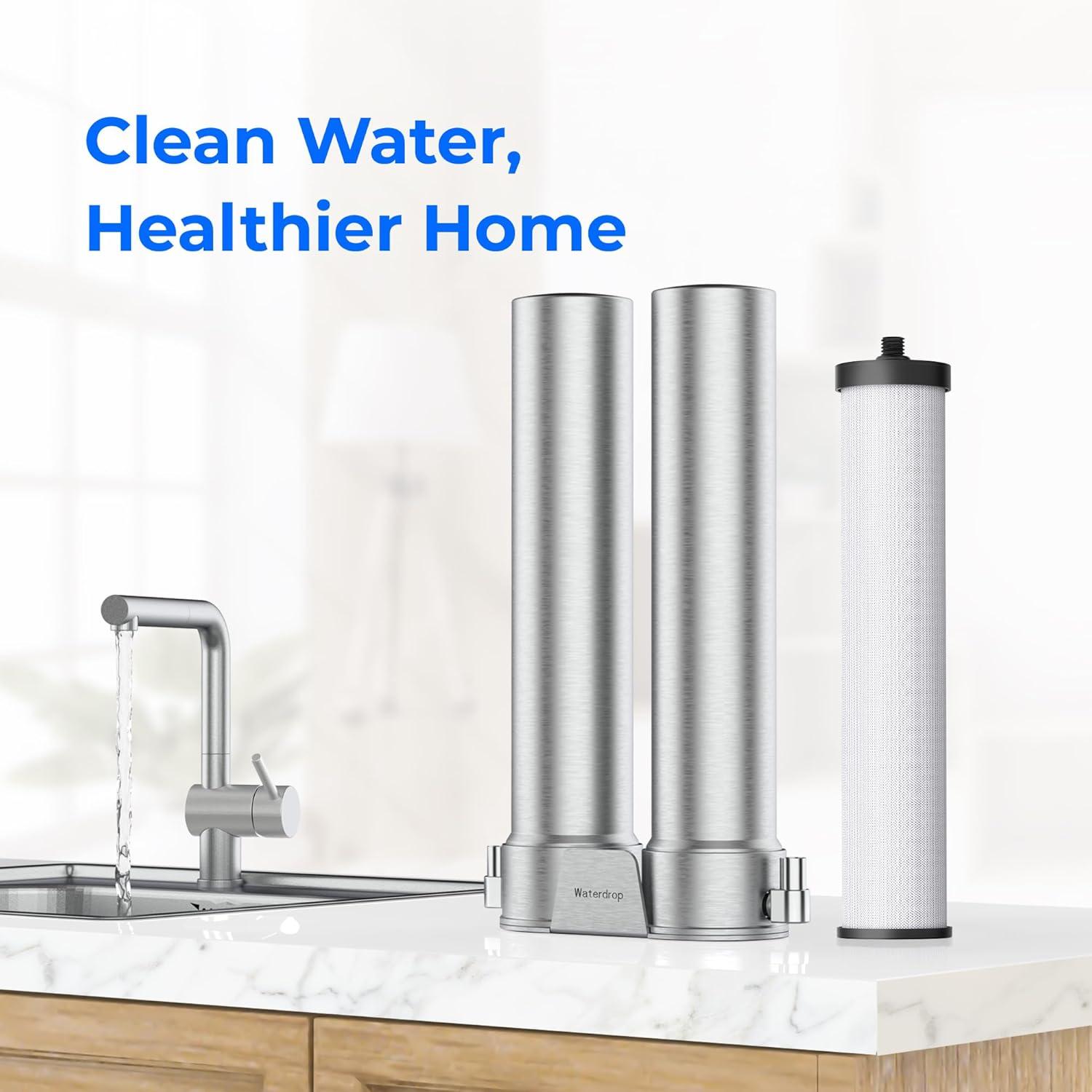 imageWaterdrop WDDSC2 Under Sink Water Filter Replacement for Waterdrop DST Stainless Steel Under Sink Water Filtration System Replacement Water Filters Reduce Chlorine 12 Months Long Life