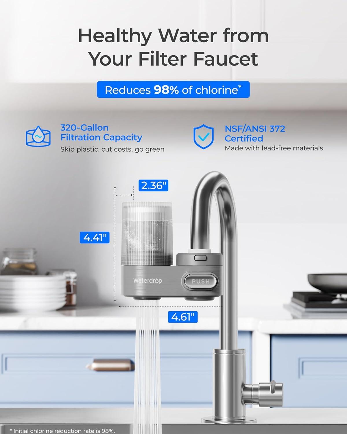 imageWaterdrop WDFF07 Replacement Filter Faucet Water Filter Replacement for WDFC07 Reduces Chlorine Taste and Odor Last Up to 9 Months Pack of 3