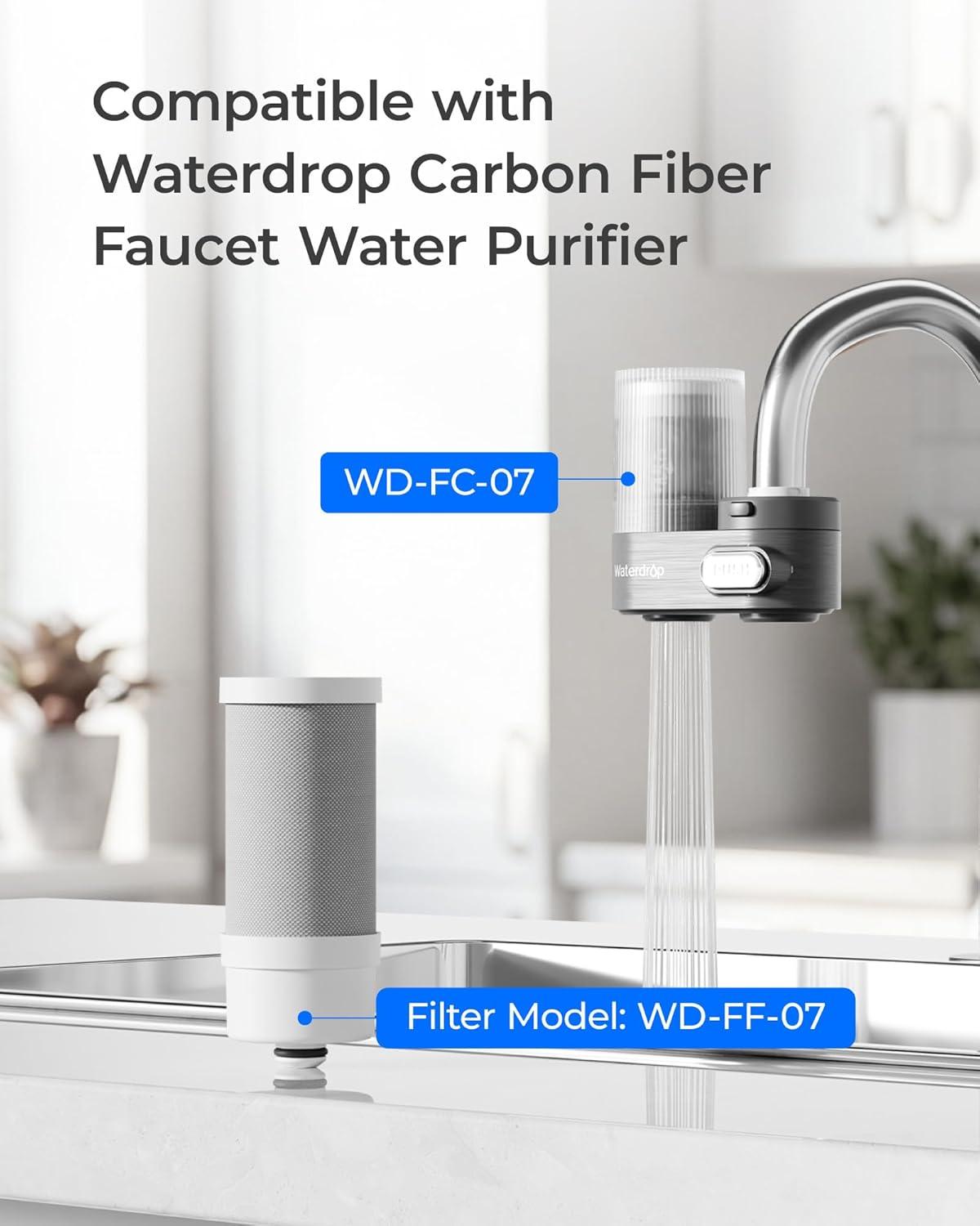 imageWaterdrop WDFF07 Replacement Filter Faucet Water Filter Replacement for WDFC07 Reduces Chlorine Taste and Odor Last Up to 9 Months Pack of 3